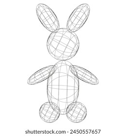 Wireframe Bunny in Minimalism style isolated white background. Rabbit from Geometry Shapes. Y2K Abstract vector aesthetic can used template for web Design. EPS 10 