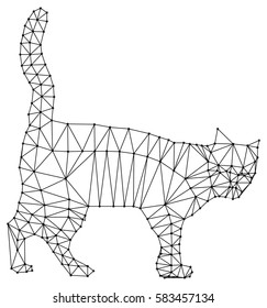 Wireframe cat silhouette. Low polygonal image. Vector clip art.