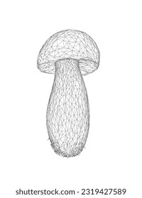 Wireframe champignon mushrooms Vector illustration drawn, toadstool, fly agaric, white toadstool, wireframe mushrooms isolated on a white background. Vector icon illustration mushroom champignon. 3D.