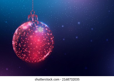 Wireframe Christmas ball, low poly style. Banner for the concept of Christmas or New Year with a place for an inscription.