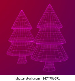 Wireframe A Christmas tree sign mesh. Wireframe low poly mesh vector illustration