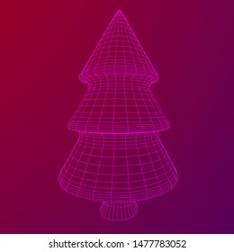 Wireframe A Christmas tree sign mesh. Wireframe low poly mesh vector illustration