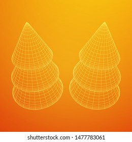 Wireframe A Christmas tree sign mesh. Wireframe low poly mesh vector illustration