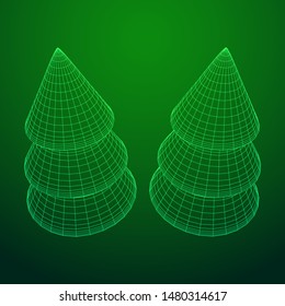 Wireframe A Christmas tree sign mesh. Wireframe low poly mesh vector illustration