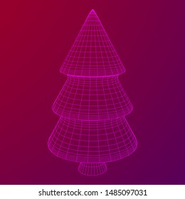 Wireframe A Christmas tree sign mesh. Wireframe low poly mesh vector illustration