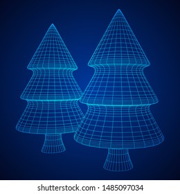 Wireframe A Christmas tree sign mesh. Wireframe low poly mesh vector illustration
