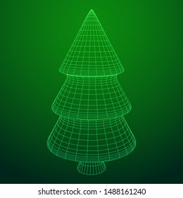 Wireframe A Christmas tree sign mesh. Wireframe low poly mesh vector illustration