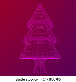 Wireframe A Christmas tree sign mesh. Wireframe low poly mesh vector illustration