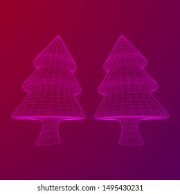 Wireframe A Christmas tree sign mesh. Wireframe low poly mesh vector illustration