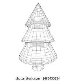 Wireframe A Christmas tree sign mesh. Wireframe low poly mesh vector illustration