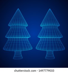 Wireframe A Christmas tree sign mesh. Wireframe low poly mesh vector illustration