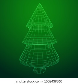 Wireframe A Christmas tree sign mesh. Wireframe low poly mesh vector illustration