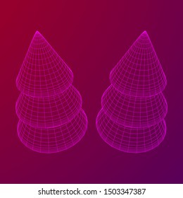 Wireframe A Christmas tree sign mesh. Wireframe low poly mesh vector illustration
