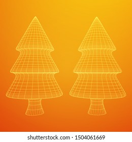 Wireframe A Christmas tree sign mesh. Wireframe low poly mesh vector illustration