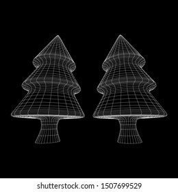 Wireframe A Christmas tree sign mesh. Wireframe low poly mesh vector illustration
