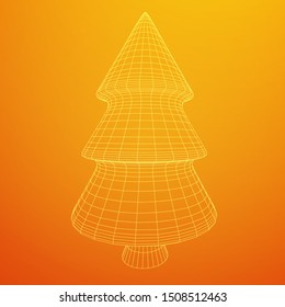 Wireframe A Christmas tree sign mesh. Wireframe low poly mesh vector illustration