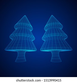 Wireframe A Christmas tree sign mesh. Wireframe low poly mesh vector illustration