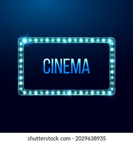 Wireframe cinema light billboard, low poly style. Abstract modern 3d vector illustration on dark blue background.