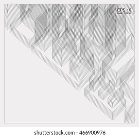 Wireframe city background of 3D building. Vector construction graphic idea.