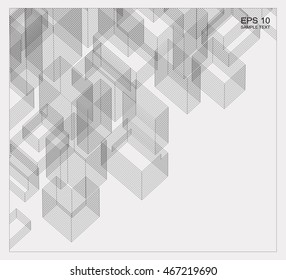 Wireframe city background of 3D building. Vector construction graphic idea.
