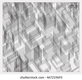 Wireframe city background of 3D building. Vector construction graphic idea.