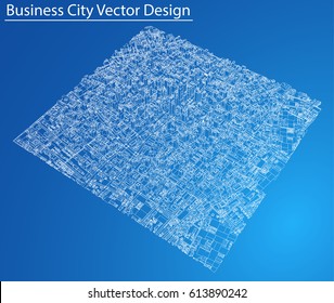 Wire-frame City, Blueprint Style. 3D Rendering Vector Illustration. Architecture Design Background