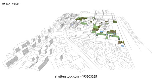 Wireframe of Cityscape, Vector Sketch. Architecture - Illustration