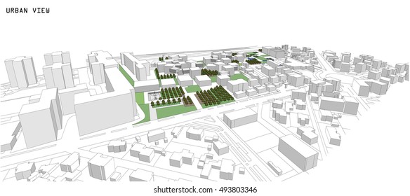 Wireframe von Cityscape, Vektorgrafik. Architektur - Illustration