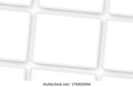 Wireframe clay tablet computers with blank screens. Mockup to showcasing mobile web-site design. Vector illustration