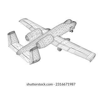 Aeronaves de combate con estructura alambrada aisladas sobre un fondo blanco. Aeronaves de combate modernas. Imagen estilizada de un avión de combate sobre un fondo blanco. Imagen vectorial para impresiones, afiches e ilustraciones. 3 D.