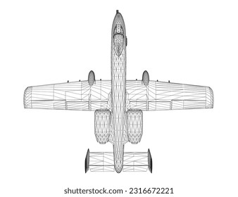 Wireframe Combat aircraft in isolate on a white background. Modern combat aircraft. Stylized image of a fighter jet on a white background. Vector image for prints, poster and illustrations. 3D..