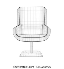 Wireframe of a comfortable chair from black lines isolated on white background. Front view. 3D. Vector illustration