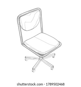 Wireframe of computer chair from black lines on a white background. Isometric view. 3D. Vector illustration