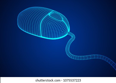 Wireframe computer mouse low ply mesh vector illustration.