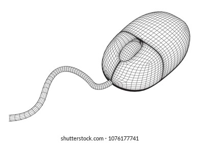 Wireframe computer mouse low ply mesh vector illustration.
