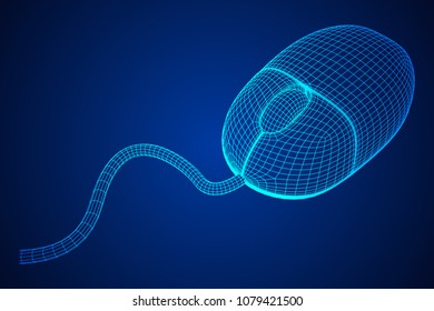 Wireframe computer mouse low ply mesh vector illustration.