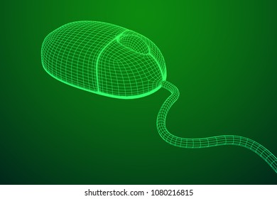 Wireframe computer mouse low ply mesh vector illustration.