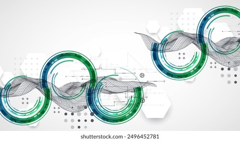 Wireframe concept. Abstract technology  futuristic vector background. Hand drawn art.