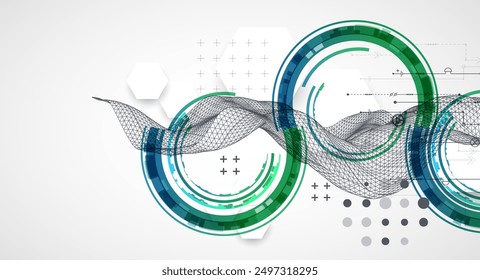 Wireframe concept. Abstract technology  futuristic vector background. Hand drawn art.