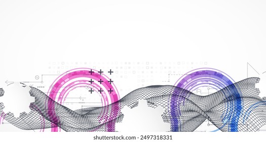Concepto de estructura de alambre. Tecnología Abstractas de fondo de Vector futurista. Arte dibujado a mano.