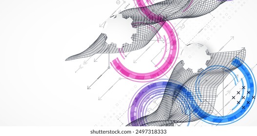 Wireframe concept. Abstract technology  futuristic vector background. Hand drawn art.