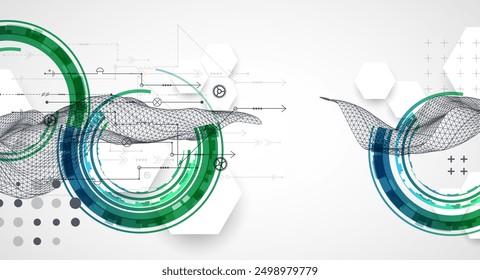 Wireframe concept. Abstract technology  futuristic vector background. Hand drawn art.