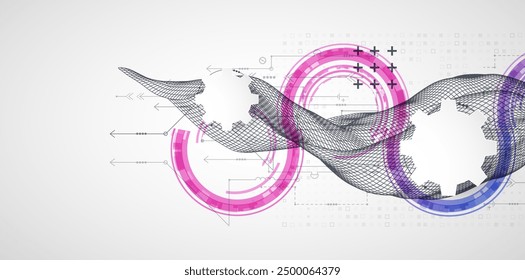 Wireframe concept. Abstract technology  futuristic vector background. Hand drawn art.