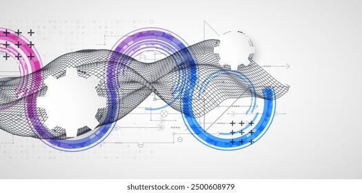 Wireframe concept. Abstract technology  futuristic vector background. Hand drawn art.