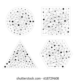 Wireframe connecting set. Hexagon, sphere, triangle, square shapes with dots and lines. Connection concept.