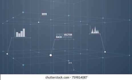 Wireframe cube with business charts for your design. Info graphic template