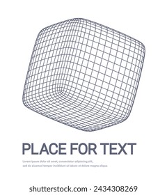 Wireframe cube with soft corners on isolated background. 3d vector illustration