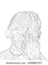Wireframe Curly beauty girl illustration isolated on clear background. Double buns with short hair idea for business cards, templates, web, brochure, posters, postcards, salon. Vector illustration. 3D
