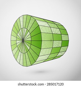 Wireframe cylinder polygonal element. Cylinder with connected lines and dots. Vector Illustration EPS10