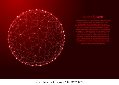 Wireframe d sphere from futuristic polygonal red lines and glowing stars for banner, poster, greeting card. Vector illustration.